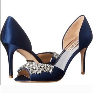 Badgley Mischka Candace Dress Pump Stormy Blue Peep Toe Embellished Size 9 1/2